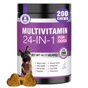 24-in-1 Dog Vitamins and Supplements 200 Ct Dogs Multivitamin Chewable Contain Chondroitin Probiotics Omega-3 Glucosamine for Dogs Skin Coat Heart Joint Gut Liver Brain Eyes Immune Support - Chicken
