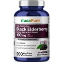 NusaPure Black Elderberry 50:1 提取物,每瓶Veggie Capsules100毫克至5,000毫克,200 Counter(非GMO, Bioperine) Sambucus 补编