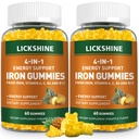 2 Pack Vegan 100MG 女性和男性的铁辅料 - 维生素C,A,B 成人和孩子 - 缺铁的能量支持 Anemia - Pineapple Flavor(120Ct)