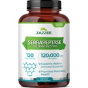 Zazzzee 延迟释放 Serrapeptase, 每卡普尔120 000 SPU, 120 Vegan Capsules, 4个月供应, 额外力量, 能力和集中的系统酶, 100% 蔬菜、 全自然和非GMO
