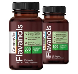 CocoaVia Cardio健康补编,60天,500毫克Cocoa Flavanols,支持心脏健康,Boost Nitric Oxide,血液循环,能源,Vegan,暗巧克力,120卡普尔