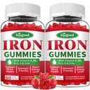 2 Pack Iron Gummys for Women & Men - Vegan Iron Anemia & Iron Defency,配有维生素B12,维生素C,锌,Folate - Energy Boost,无糖,草莓火焰,120 Count