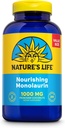 自然生命monolaurin 1000 mg, Natural Raw Coconut中的Nourishing Monolaurin, Immune支助补编,Gut健康,平衡Gut Flora,60天保障,125个服务,250个蔬菜卡普尔