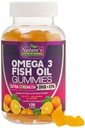 Omega 3 鱼油胶,心脏健康油胶3 Gummy 配有高吸附力的DHA & EPA,超强联合和大脑支持,美味的橙香鱼油天然维生素 - 120 Gummys