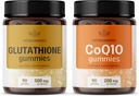 HERBAMAMA Glutathione和CoQ10 Kit - 包装500毫克的减量L-Glutathione和200毫克CoQ10 Gummys - Vegan、N-GMO、无盖拉汀 - 2包