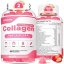 2 Pack Collagen Gummys for Men Men, Hydrlyd Collagen Peptide Type I,II,III,V,X with Biotin, Vitamin C A B D E for Skin Hairs J0ints, 豁免能源文摘,无糖, 120 Count