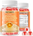 Astaxanthin 补充 6mg + Liposomal 维生素 C 1000mg - 双层 - Niacin B6,B12,Folate,Biotin - 抗氧化剂 - Gelatin Free,Sugar Free,60Cts