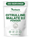 Purisure L Citrulline Malate 2:1 粉末, 1公斤, 强度性能和能量补充剂和硝酸盐, 预工L Arginine L Citrulline 补充剂, 334 服务