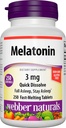 Webber Naturals Melatonin 3 mg, 易溶解, 250平板, 100%的成人无药睡眠援助, Gluten Free, 非GMO, 适合蔬菜