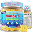 Omega 3 Gummys + Calcium 400mg + 维生素 D3 K2 + C,Omega 3 DHA 和 EPA 补编 - 无鱼桶,无糖 - Kids and Teens Omḛga 3 + 强骨,脑,免疫,眼,2Pack