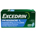 Excedrin PM for Headache Reliever, Acetaminophen 250mg, Aspirin 250mg, Diphenhydramine Citrate 38mg, Pain Reliever, Nighttime睡眠援助, 100 Counter
