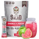 Salud 2-in-1 能量饮粉+聚焦,瓜瓦,有机咖啡因,B6+B12,Theanine,清洁能源饮品包,Guayaba Agua Fresca Mix,非GMO,Gluten Free,Vegan,1g of Sugar,(15位服务员)