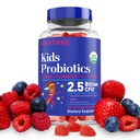 LOVBUG 儿童 Probiotic Gummys – 为4岁以上儿童提供有机化学抗生素,土壤为基础的儿童抗生素,用于Gut健康,便秘,Digestive & Imune支持,Vegan,60 Chews,草莓