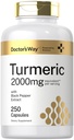 医生的Turmeric Crucumin 补充 2000 mg 250 capsules 与 黑胡椒 抽取 QQ 非GMO , Gluten 自由复合体