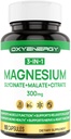 OXYENERGY 3 in 1 Magnesium Complex, Triple Magnesium Capsules 300mg 与 Glycnit Malate Citrate, Chelated, Vegan, 高吸收性和生物利用率, 90 Capsules