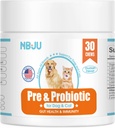 NBJU 养狗猫的抗生素 Chews 支持古特健康,免疫健康,腹泻,消化健康与季节性过敏 - 鸡肉卷 - 30 Chews Pribiotics and Probiotics