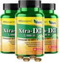 美国医学和科学 Xtra D3 维生素 D 5,000 IU(125 mcg) CHolecaliferol 男女补充(180 容易吞咽软胶) 3 packQQBest for Bone, Heart Health, Immune System Support, Lung 函数