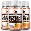 配有姜汁和黑辣椒提取剂的Turmeric Curcumin Gummys - 3 Pack Tummeric Gummy 止痛性炎联合体重健康支持补充剂 - Vegan, Organic, Gelatin-Free - 供成人和儿童使用