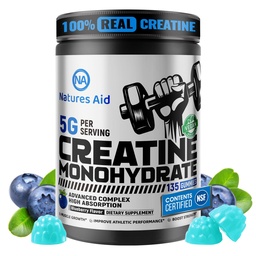 Natures Aid NSF 认证的Creatine Gummy 5g - Creatine Monohydrate Gummys – 工作前能量和肌肉生长支持 男与女 |蓝莓电解 Gummys(135个计数)