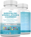 Quercetin 1000mg 锌 50mg 维生素 C 1000mg 维生素 D 5000IU 免疫系统支持补充 Echinacea 姜汁 Bromelain Sea Moss Garlic Nettle Vegan Capsules for Men and Women,60 美国伯爵