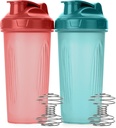 Pen-Shaker瓶装蛋白质混合剂,28 oz,2 Pack,轻蓝和红色,蛋白质摇瓶装有Whisk球,Blender瓶装有