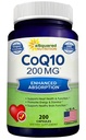 aSquared 营养 CoQ10(200 capsules and 200mg) - 高吸附性Vegan CO Q-10 粉末 - 酶 Ubiquinone 补充药丸, 外抗氧化剂 Coenzyme Q10 维生素, Coq 10 Alernative to Softgels