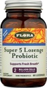 Flora - Super 5 Lozenge Probiotic, Raspberry Flavored 口服Probiotic, 对坏的呼吸有好处, 五条草条有2亿CFU, 恢复和保留Gut健康, RAW, 60 Lozenges