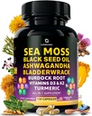 Sea Moss Capsules – 17-in-1 Blend with Black Seed Oil Ashwagandha Bladderwrack Burdock 根涡维他命 D3 K2 C 每日健康 – 男女多矿物质补充 – 120 计数