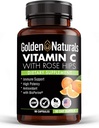 Golden Naturals Vitamin C with all Natural Rose HIPS, 1000mg, Immune 助推支持和强抗氧化剂, 高吸收生物牡蛎, 改善皮肤健康, 90 Capsules