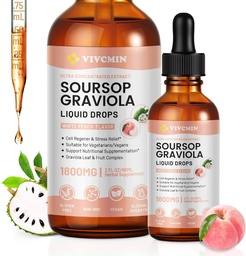 Graviola Soursop 叶提取液 - Soursop 位数液体,支持 Immune, 放松, 活物和睡眠, 糖和酒精-无, 高吸食性公式, 白桃 Flavor, 2 Fl Oz