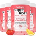 贝尔威超级纤维粉末+Collagen(4Pack),无糖yl壳粉末加Collagen Peptides用于古特健康,健康皮肤,钉子,骨头和联合,草莓柠檬汁(45.84 oz)