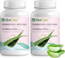 AloeCure Daily Probiotics 10亿CFU 用于消化支持 8 Strains, 6 Prebiotics & Enzymes - 与布洛梅兰为女性和男性的消化补充 - Gut支持,消化救济, 30 Caps x 2btls