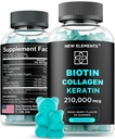 使用Keratin & Collagen Peptides的Biotin Gummys – 男女毛皮和直肠维生素的发型生长治疗高级补充 – Biotin 10000mcg → Keratin 100000mcg → Collagen 100000mcg