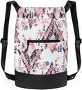 GOMOYO Flex Cinch Drawstring Gym Bag for Women 现代花卉图形设计 持久轻量级 Gym Cinch Backpack QQ 18"×14"×7" 粉红色