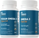 Tobias Vegan Omega博士 3 藻类油和Omega 3 鱼油,2 综合脂肪酸支持方案,非GMO