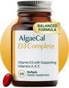 ALGAECAL 4-in-1 维生素 D3 K2 完成 - ADK 维生素补充剂,增强免疫支持和骨质健康与 D3 K2, A, & E - 全体健康与骨质强度,60 易吞软胶,美国制造