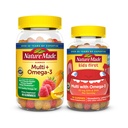Nature Made Adult & Kids Multivitamin Gummys Combo Pack, 含有维生素C, 维生素D3, B Vitamins, Zinc, Omega 3 Fish Oil & More, 两个多维他命瓶供全家使用