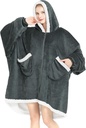 Topcee 超大小的可穿戴毯子 Sherpa Fleece Blanket Hoodie 舒适的软暖大衣汗衫 - Cozy and Fuzzy Blanket with Giant Pocket - 暗灰色