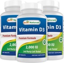 Best Naturals Vitamin D3 2000 IU(50 mcg) - 100平板电脑 - 100天供应 - 帮助支持免疫健康,强骨和牙齿,和肌肉功能(100个计数(3包))