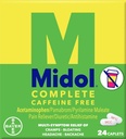 Midol 完全咖啡因自由卡片 24ct: Midol 完全咖啡因自由月经疼痛救济卡片 带有乙酰氨基苯, 提供头痛救济和 24 个时段剪刀救济卡片