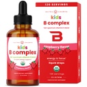 NutraChamps Vitamin B Complex for Kids, B1, B2, B3, B6, B7, B9 & Methy B12, Kids B 复合液滴补充,能源,焦点,代谢,天然莓, 120 服务, 4个月供应