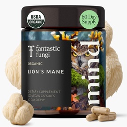 Lions Mane Supplement Capsules, Lion's Mane 蘑菇增刊 记忆,焦点和Mood支持, Adapgen 功能蘑菇 提取 - 100% UDA Organization, Vegan-Glass Jar, 120 Caps, 2个月供应