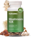 蘑菇补充剂 - 10 蘑菇 Blend, Reishi, Lions Mane, Cordyceps, Chaga, Turkish Tail, Maitake, Shitake, Chaga, Nootropic Complex