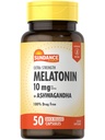 Sundance Melatonin 10 mg 与 Ashwagandha + 50 Capsules + 额外力量 + 非 GMO & Gluten 免费补充