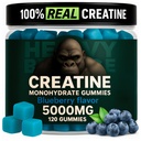 Creatine Monohydrate Gummys for Men and Women 5000mg - Blueberry, 120 Counter for 30 services 低卡路里公式 肌肉构建器和能量靴 + 工作前补充 Chewable Creatine Gummys