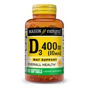 MASON 天然维生素D3 10 mcg(400 IU) - 支持整体健康,加强骨骼和肌肉,100软胶