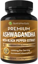 Ashwagandha 配有 Premium Ashwaganda 根粉 配有黑色胡椒提取器的1200mg 增吸 - 120 Vegi Capsules