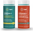 Iwi Omega-3 基本和Vegikrill Omega-3 Bundle, 30名服务员, Vegan 植物型藻类 Omega 3, Krill 和鱼油替代品, 无鱼味余料