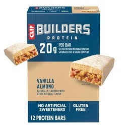 CLIF BUILDERS 蛋白棒 - 香草杏仁-20g 植物基蛋白质 - Gluten Free - 非GMO - 低甘油 - 无人工甜甜剂 - 2.4 oz. (12 Pack)