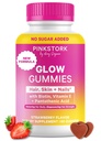 Pink Stork Total Glow Gummys for Women – Hair, Skin & Nails Vitamin with Biotin, Vitamin A, B6, B12, Folate, Zinc & More – 支持拉迪安特皮肤, 坚固的钉子, 以及健康头发 – 60 贝里果仁
